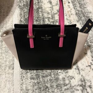 Kate Spade Black and Cream Satchel with Pink Handles